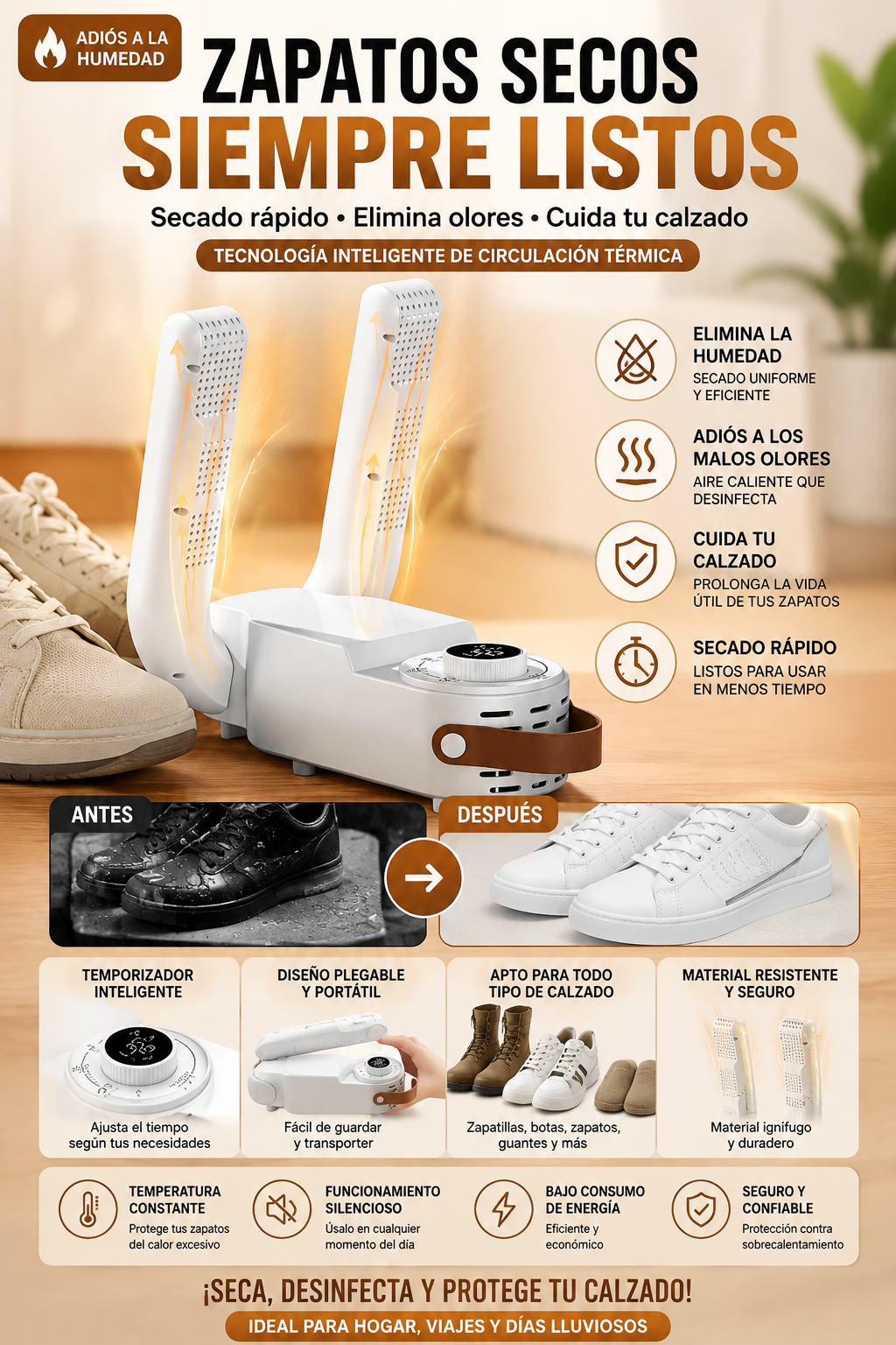 Secador Eléctrico de Zapatos Plegable 360° con Temporizador